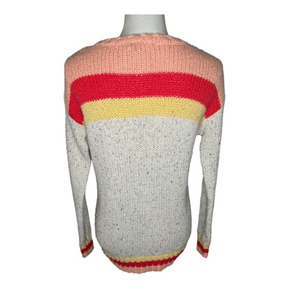 Loft Outlet Womens XS Striped Flecked Knit Crew Neck Sweater Cream Peach‎ Red - Picture 4 of 7